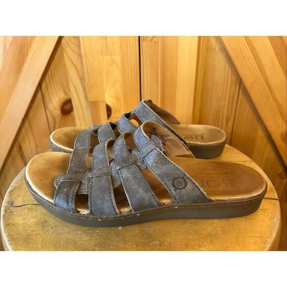 Born Lynae Brown Leather Sandals Slides Slip-on Shoes Women's Size 7 - Picture 3 of 9